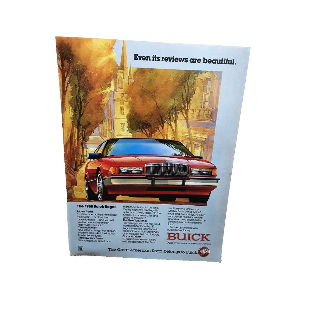 1988 Buick Regal Vintage Print Ad GM Red Car Review Promo Great American Road